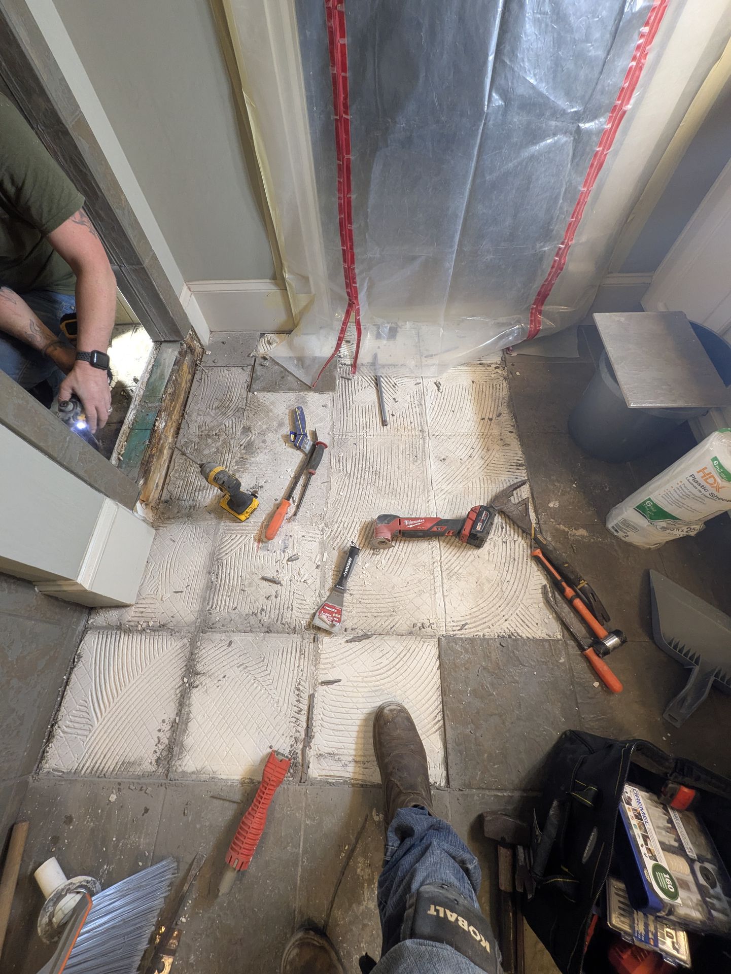 Professional floor protection in a Normaltown Athens home hallway